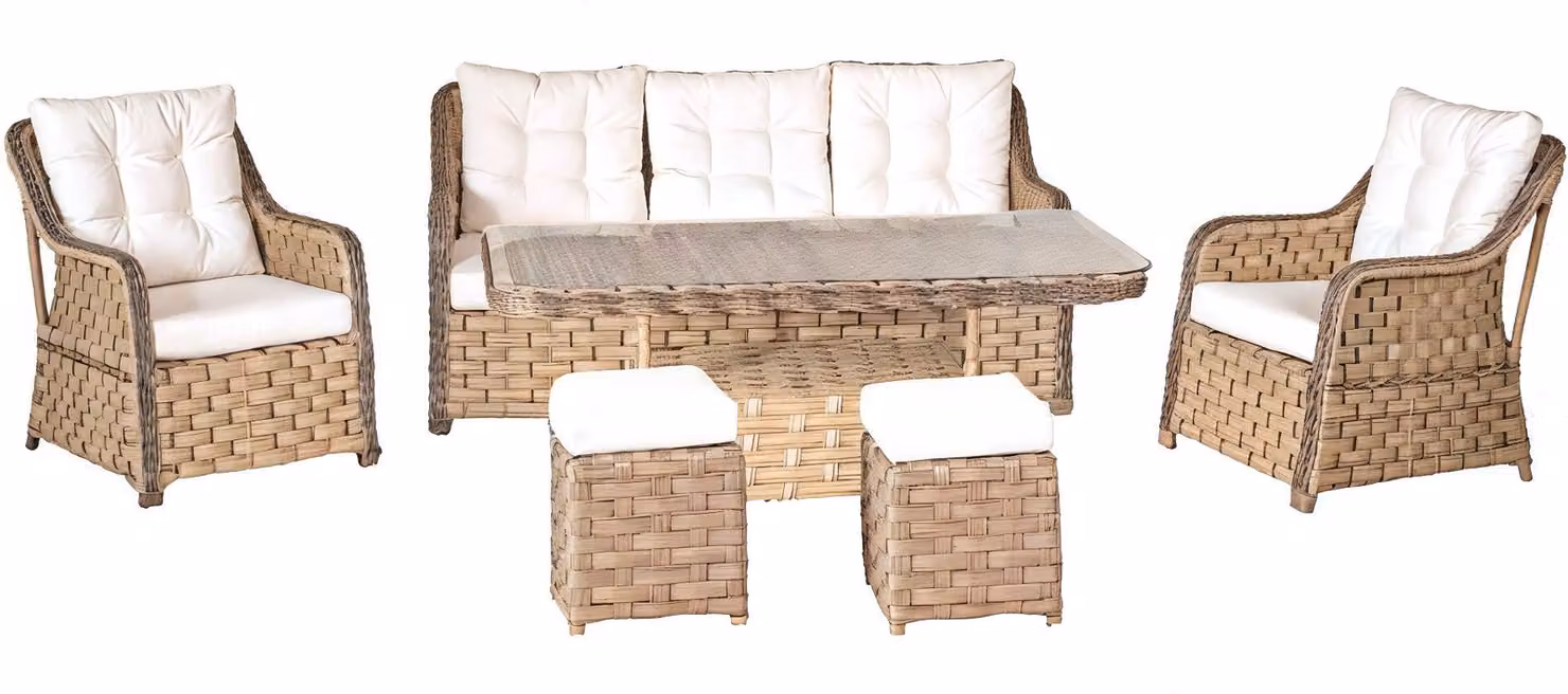 Robuste Garten Rattan Garnitur Edler Couchtisch Gartenmöbel Sessel Sofa 3-Sitzer