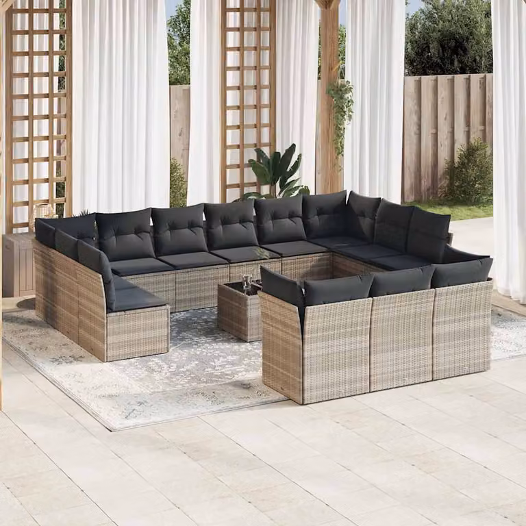 Set di Divani da Giardino vidaXL a Forma di U con Tavolino, Cuscini e Struttura in Metallo, Colore Grigio