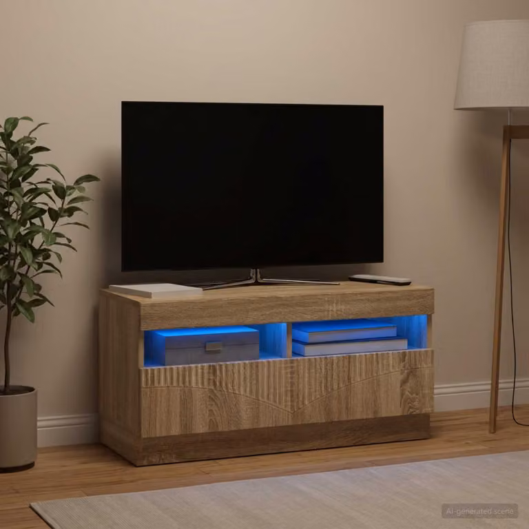 Mobile TV LED vidaXL in Rovere Sonoma e Legno Ingegnerizzato Marrone, L 81,0 cm x P 40,0 cm x H 35,0 cm