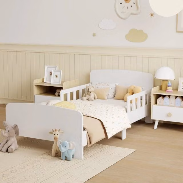 Letto basso per bambini MODFU con sponde di sicurezza, bianco, per materasso 140 x 70 cm