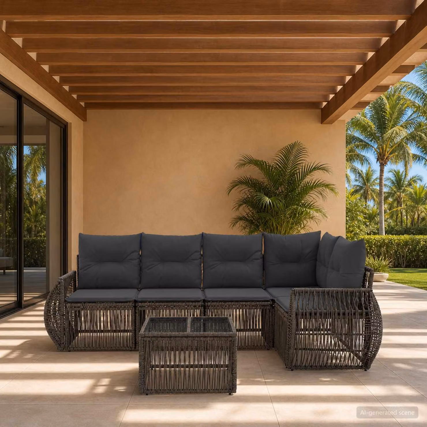 Maison Exclusive - Set da giardino composto da 6 pezzi. Divano da esterno in rattan sintetico, colore grigio e grigio scuro