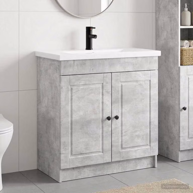 Set di mobili per il bagno moderno vidaXL in legno e metallo, Grigio e Nero, L: 78,5 cm, P: 37,5 cm, H: 81 cm
