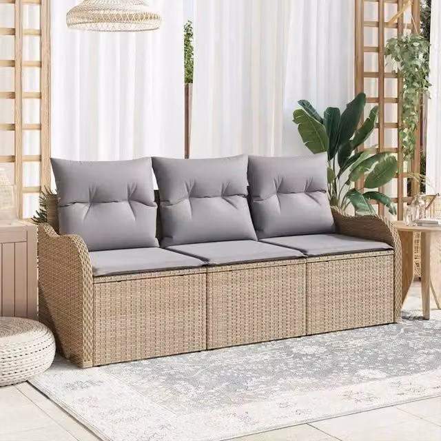 Set Divano da Giardino 3 pz Beige polyrattan 3345560