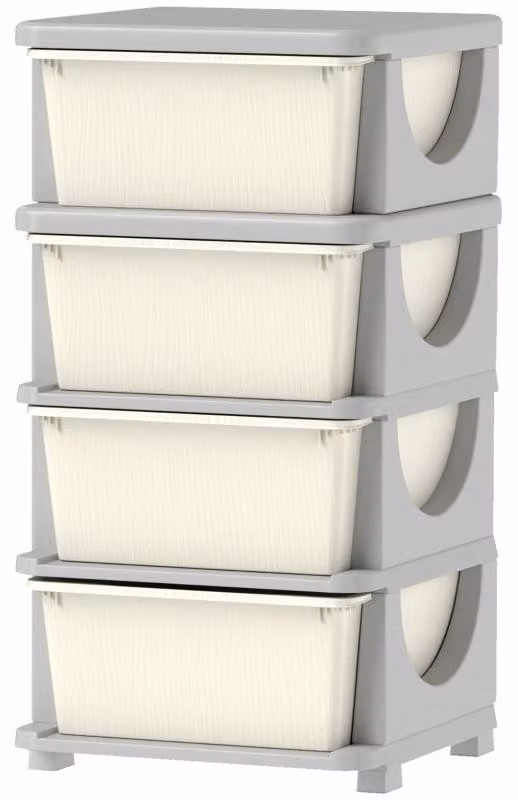 Contenitore con 4 cassetti per bambini | Colore: crema/grigio | Dimensioni: 37x37x76 cm