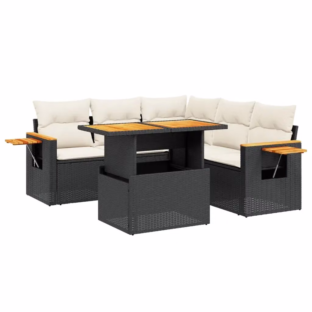 Set Divano da Giardino a L vidaXL in Polyrattan Nero con Cuscini e Tavolino da Esterno – 2