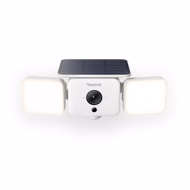Telecamera da esterno Reolink con faro solare, risoluzione 2K (4MP), angolo di visione di 150°, Wi-Fi 6, alimentazione solare, allarme sonoro e luminoso, rilevamento intelligente