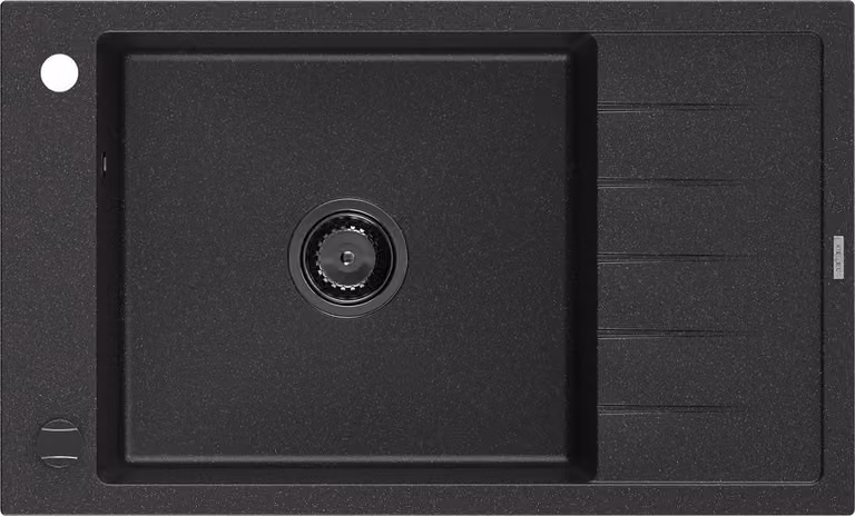Mexen Elias lavello in granito 1-vasca con sgocciolatoio 795 x 480 mm, nero/argento metallizzato, sifone nero - 6511791005-73-B