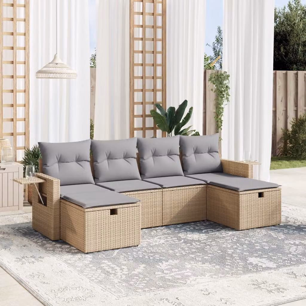 Maison Exclusive - Set Divano da Giardino 6 pz con Cuscini Beige Misto Polyrattan
