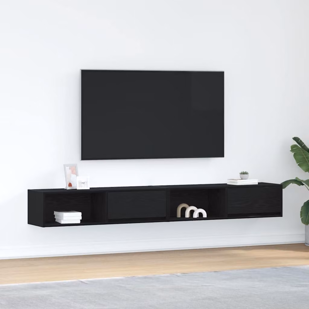 Set di 2 mobili TV moderni vidaXL in legno multistrato, colore nero, da appendere a parete, L 100 x P 31 x H 25,5 cm