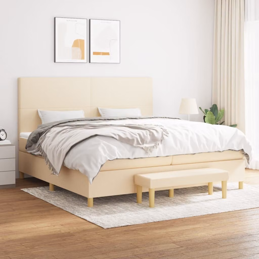 Maison Exclusive - Giroletto a Molle con Materasso Crema 200x200 cm in Tessuto