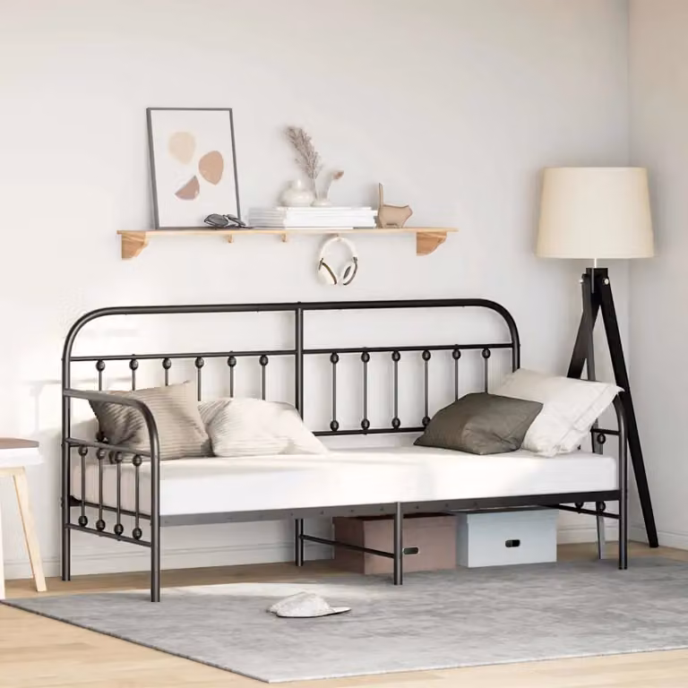 Struttura per letto di giorno moderna vidaXL in metallo nero con doghe fisse L: 196 cm, P: 79,5 cm, H: 110 cm