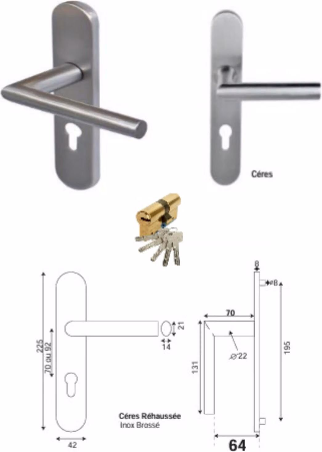Maniglia in Vetroceramica, cilindro per porta tra (ref: N158rpl -in158rci) GD MENUISERIES
