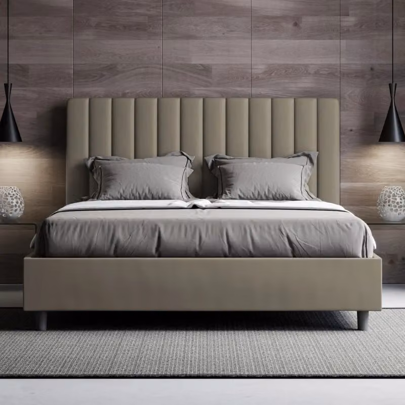 Letto matrimoniale imbottito Agueda Ityhome con contenitore in similpelle e microfibra, Beige, L/P: 160 x 200 cm – 2