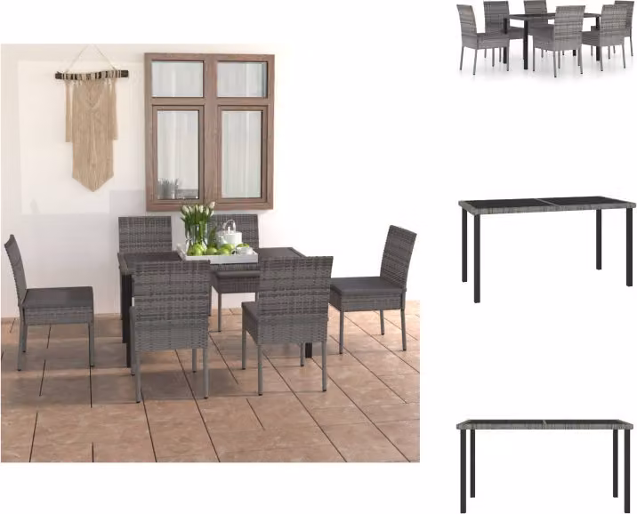 vidaXL set da pranzo da giardino 7 pezzi in rattan grigio - Set di mobili da giardino