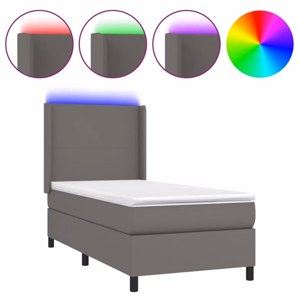Letto con giroletto a molle, materasso ibrido e illuminazione LED vidaXL, Grigio, L/P: 100 x 200 cm – 2