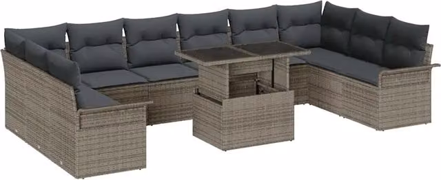 vidaXL Set Divano da Giardino a Forma di U in Rattan Grigio con Tavolino e Cuscini – 2