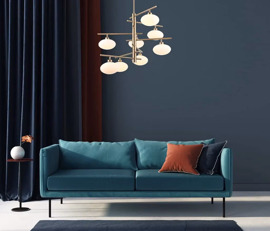 Lampadario moderno Italux Fiorenzo in ottone e vetro bianco con 8 lampadine G9 – 2
