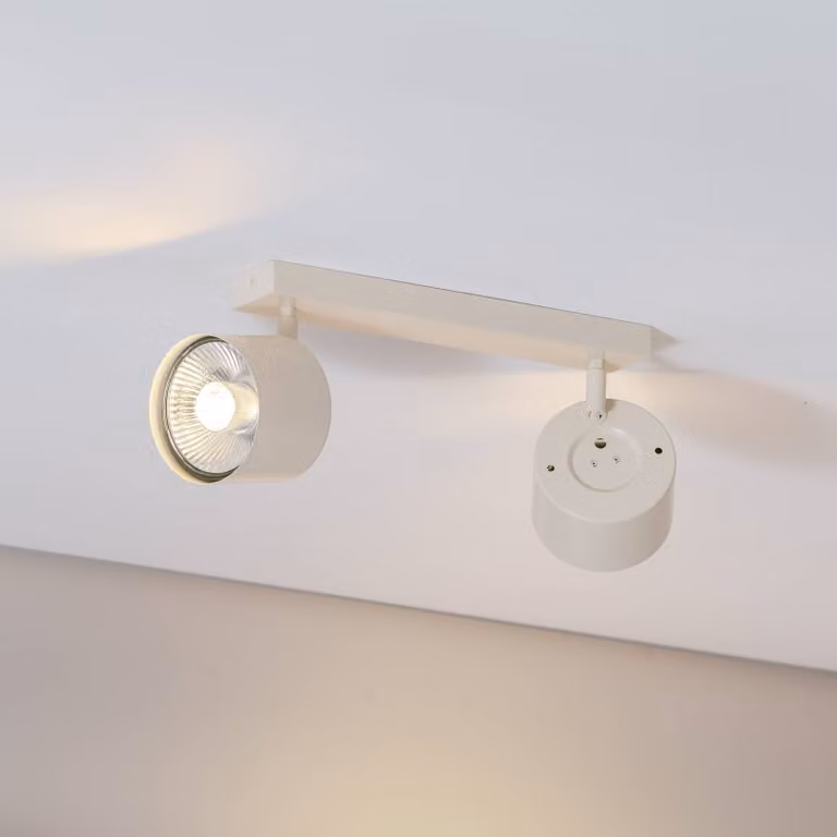 Faretto da soffitto Chloe, color crema, a 2 luci, orientabile, GU10 Chloe Argon, dimmerabile, Crema / Ambra, Soggiorno / Sala da pranzo, Metallo, Moderno