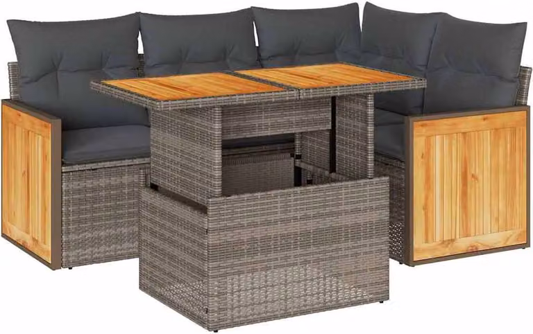 Set Divano Giardino 5 pz con Cuscini Grigio Polyrattan Acacia