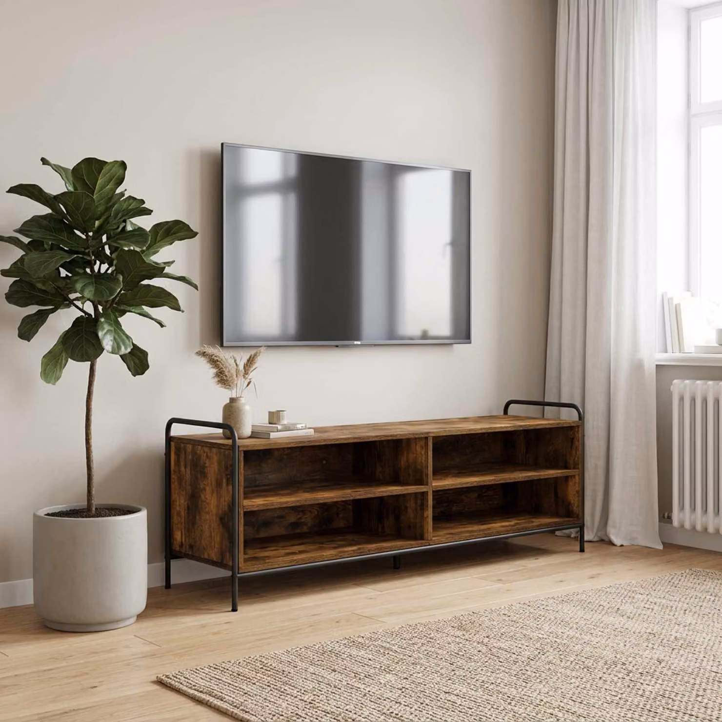 Mobile TV vidaXL in Rovere Fumo e Legno Ingegnerizzato, L 140 x P 39,5 x H 50 cm