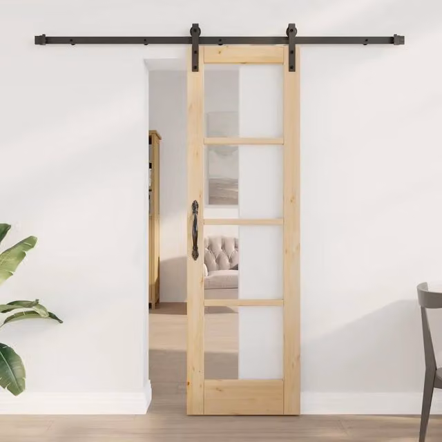 Porta scorrevole moderna vidaXL ORKDAL in legno e vetro, colore naturale e nero, L: 61 cm, H: 198,5 cm