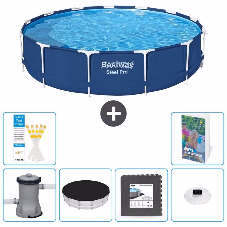 Piscina gonfiabile Bestway Steel Pro, rotonda, dimensioni 396x84 cm, composta da 5 parti, modello S312