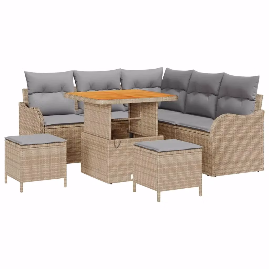 Set Divano da Giardino vidaXL a 8 posti in Forma a U con Cuscini Beige e Grigio – 2