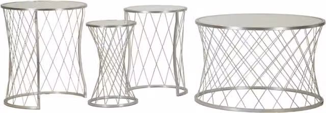 Set 4 tavolini Noah in ferro e vetro finitura argento