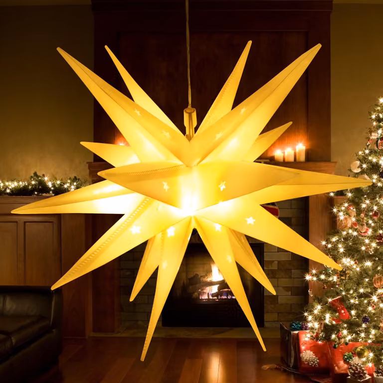 Stella di Natale LED tridimensionale, 35 cm, pieghevole, con 20 LED a luce calda, alimentata a batteria