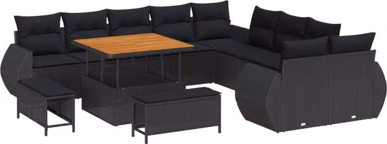 Set Divano da Giardino 13 pcs Nero polyrattan