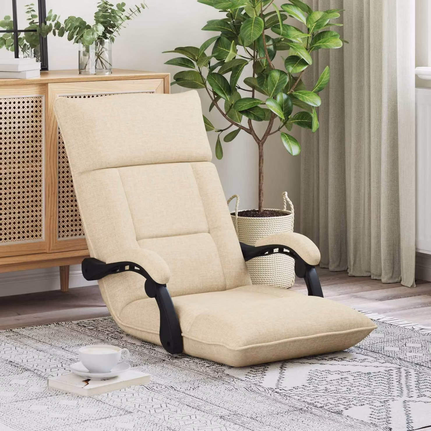 Sedia a pavimento regolabile vidaXL in tessuto beige con struttura in metallo e plastica