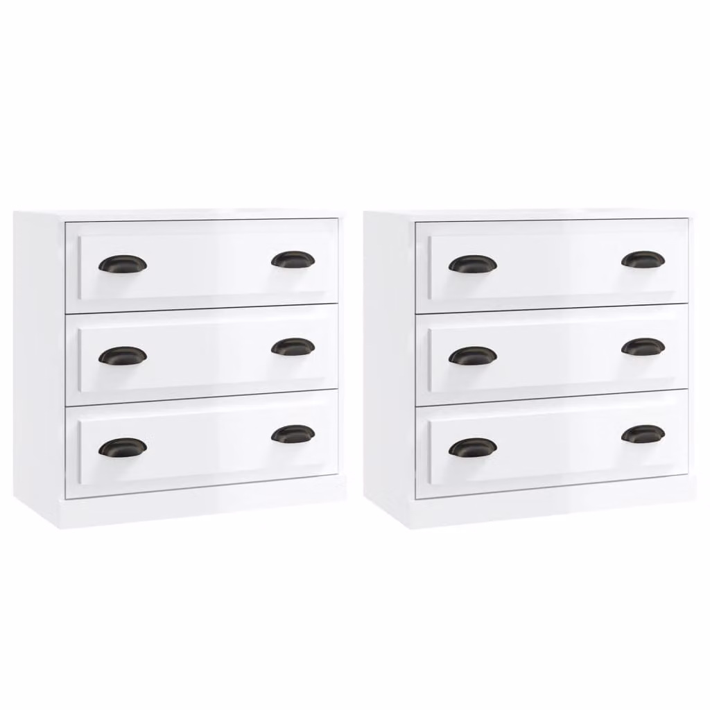 Credenze 2 pz Bianco Lucido in Legno Multistrato