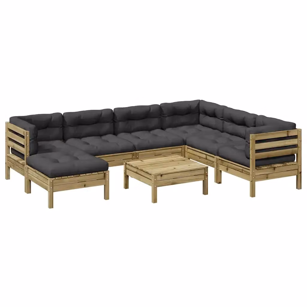 Set di Divani da Giardino a Forma di U vidaXL in Legno di Pino Trattato con 8 Pezzi e Cuscini Grigio Antracite – 2