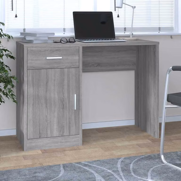 Scrivania con cassetto vidaXL in legno grigio, L 100 cm x P 40 cm x H 73 cm