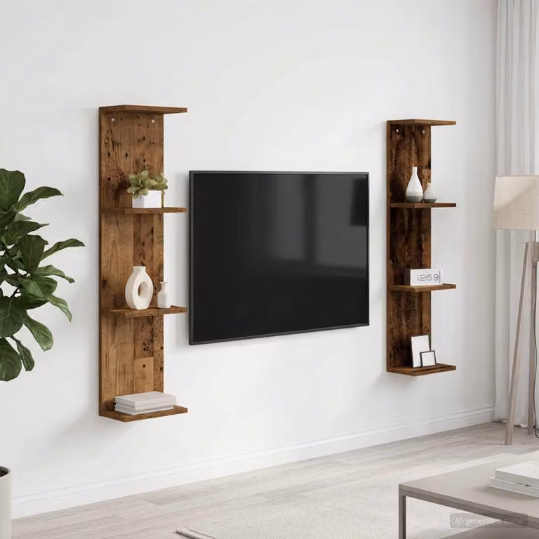 Set di 2 scaffali da parete vidaXL in legno color marrone, design moderno per soggiorno, L/P/H: 25 x 15 x 100 cm