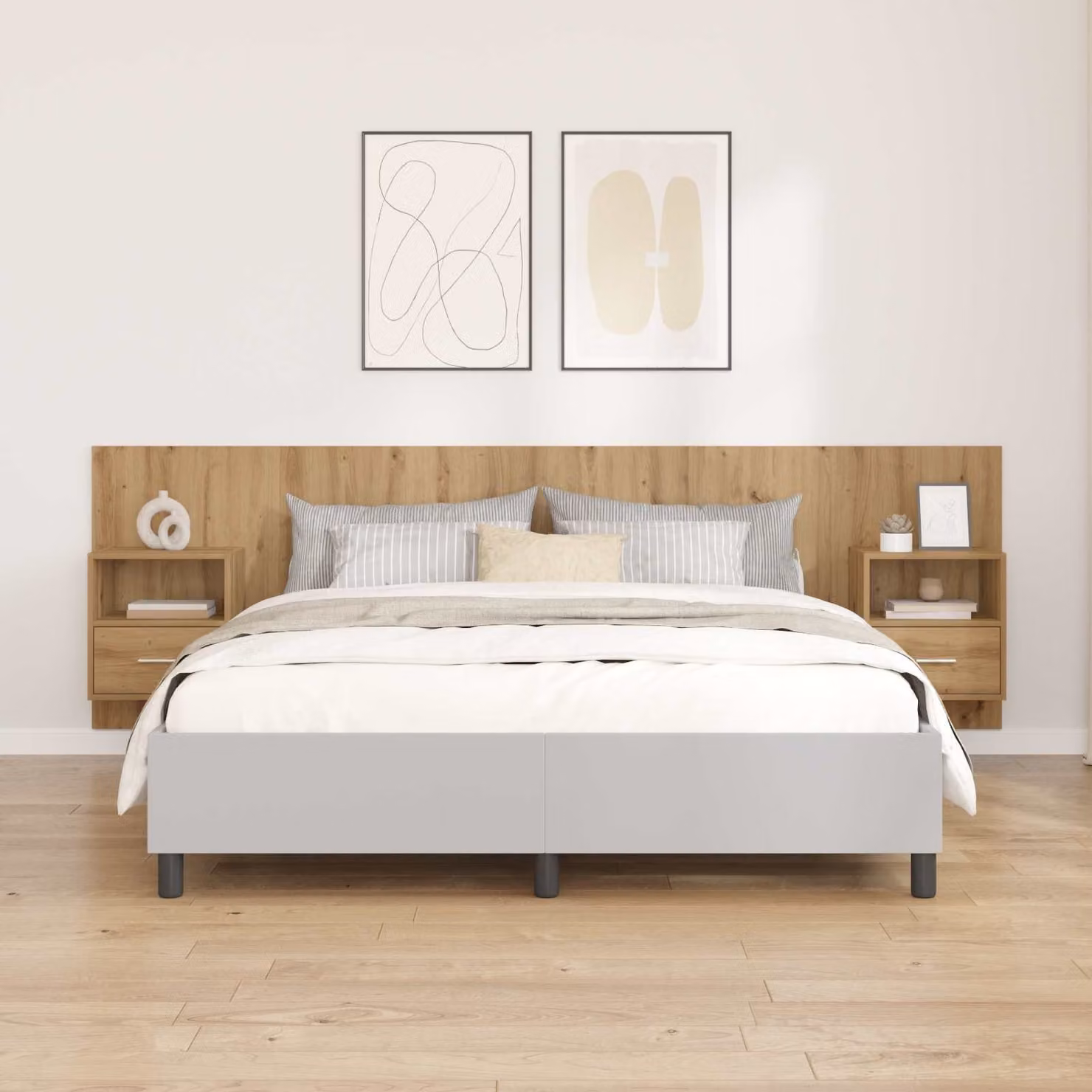 Set di 3 pezzi Testata con Comodini Integrati vidaXL in Legno Rovere Marrone con Ripiani Laterali per Camera da Letto Moderna