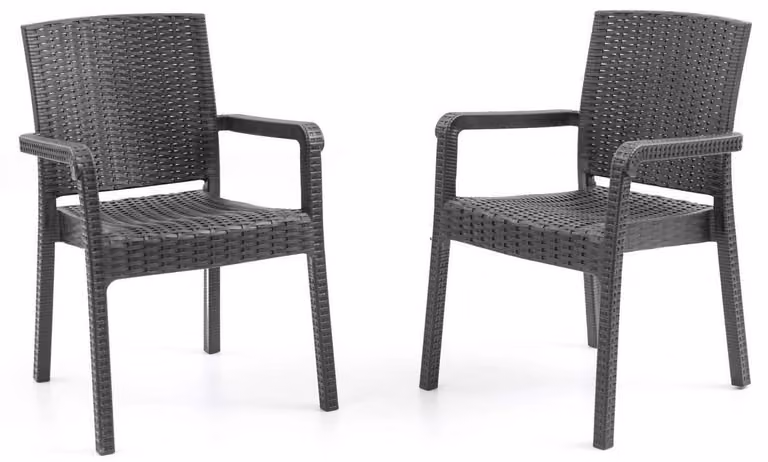 2 sedie con schienale confortevole, braccioli, disponibili nei colori: nero, marrone, antracite, cappuccino