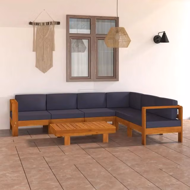 Set Divani da Giardino vidaXL in Legno di Acacia con Cuscini Grigi per 7 Persone