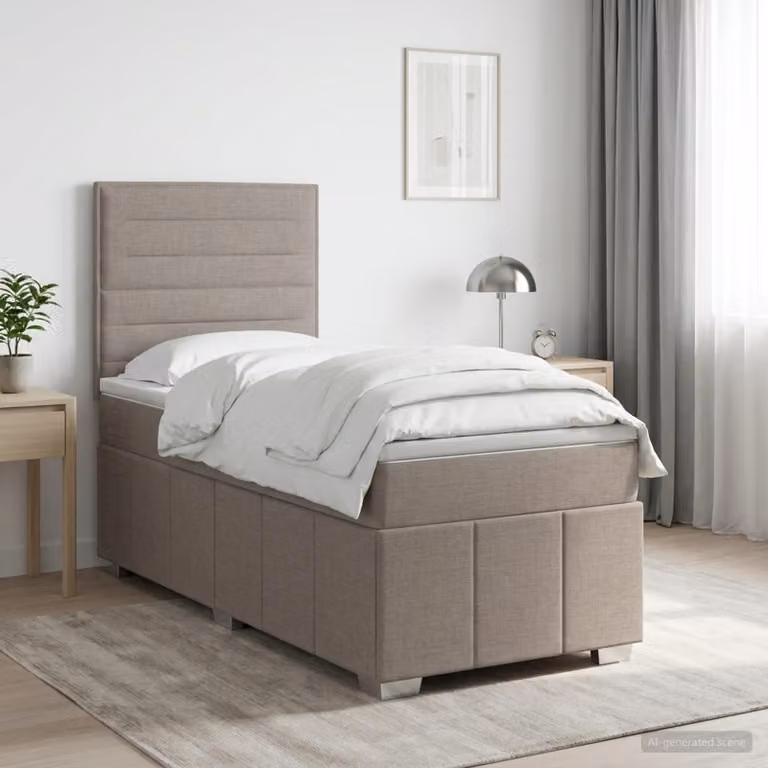 vidaXL Letto box spring con materasso in tessuto, colore beige/grigio, L/P/H: 100 x 200 x 76,5 cm