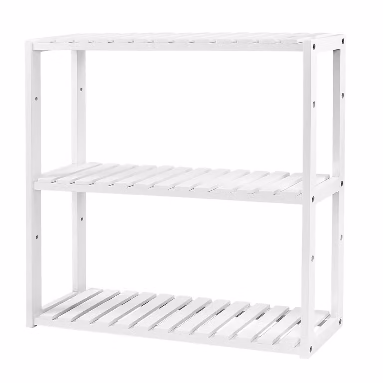 Scaffale Portaoggetti in Bambù, Bianco + Legno