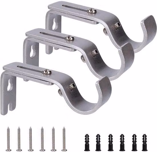 Ibenzoa® Set di 3 supporti per tende – regolabili, in metallo, per tubi di diametro 20–25 mm, capacità di carico fino a 20 kg, inclusi viti e bulloni, adatti per soggiorno, camera da letto e cucina