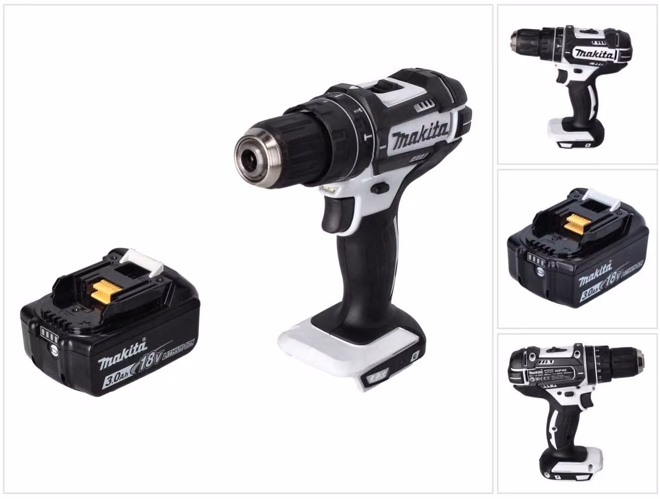 Makita DHP 482 F1 W Trapano avvitatore a percussione a batteria 18 V 62 Nm + 1 batteria da 3,0 Ah - senza caricabatterie