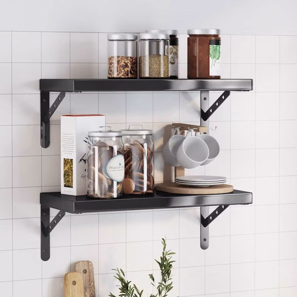 Set di 2 mensole a muro vidaXL in metallo nero opaco, L 50 cm x P 23,5 cm