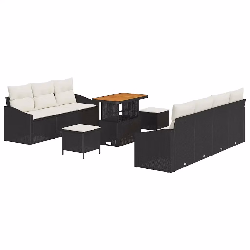 Set Divano da Giardino vidaXL a Forma di L con Cuscini e Tavolino, 10 Pezzi, Nero – 2