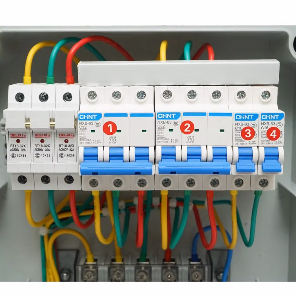 Pannello gruppo prese SUNTREE per organizzazione cantiere con 2x250V/16A e 2x415V/32A, L: 38 cm, H: 28 cm, P: 15 cm, protezione IP44/IP67 – 2