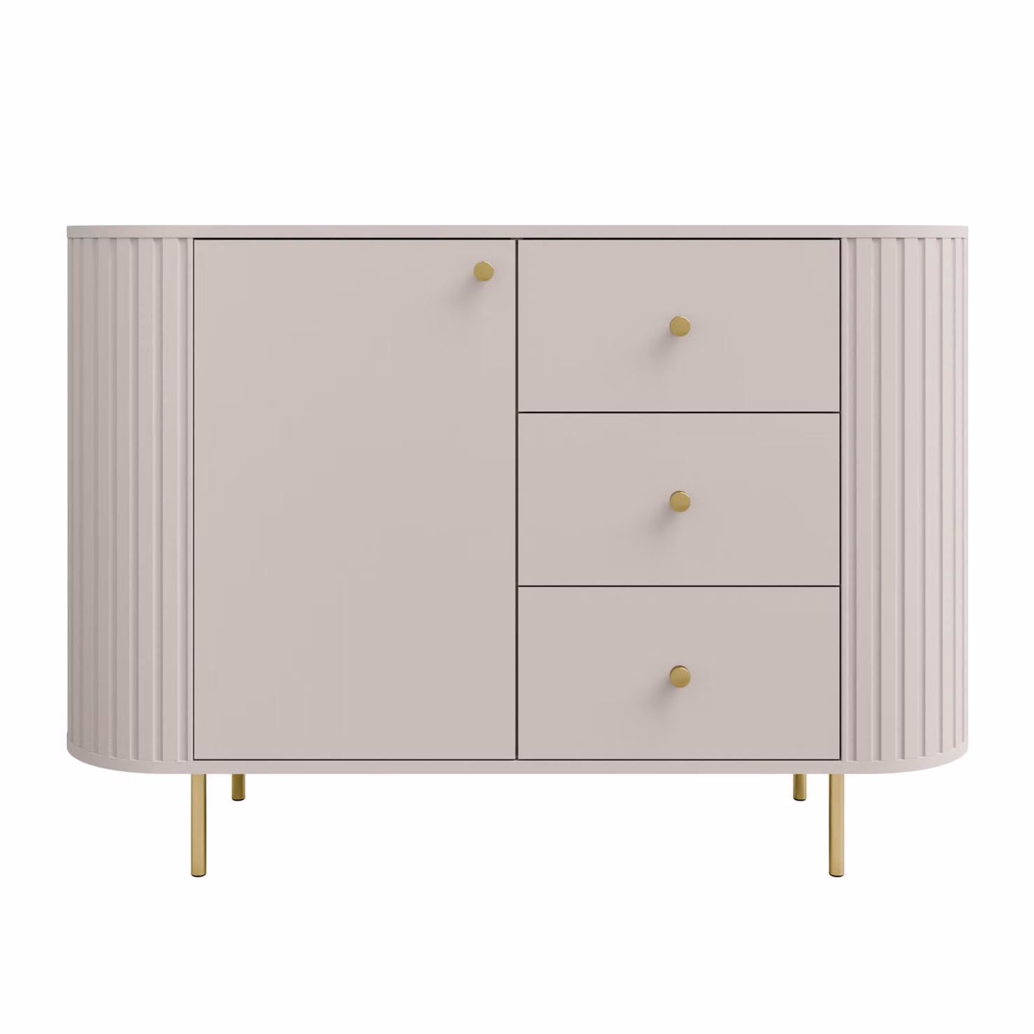 AX LIVING Comò Halay Beige, 1 anta e 3 cassetti Struttura moderna scanalata 123 cm