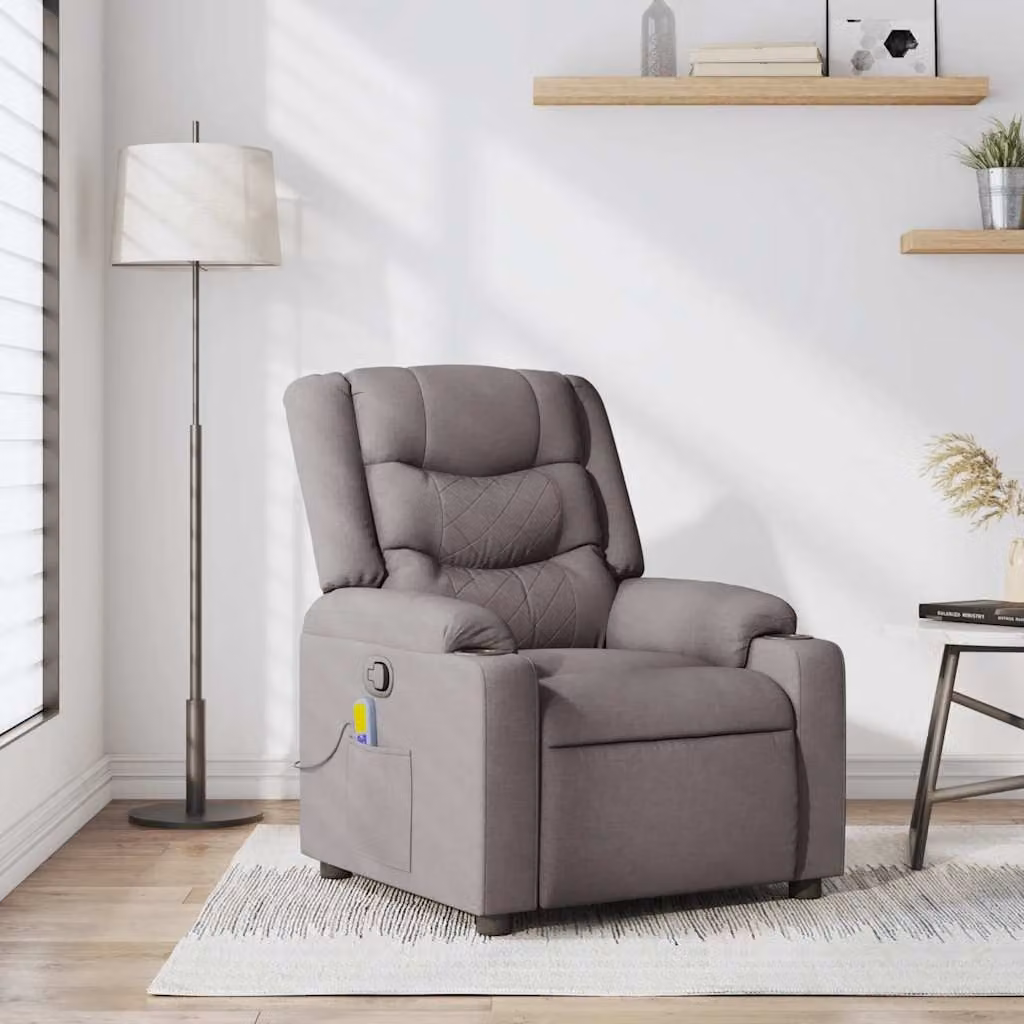 vidaXL Poltrona Relax Reclinabile con Braccioli in Tessuto Beige e Grigio