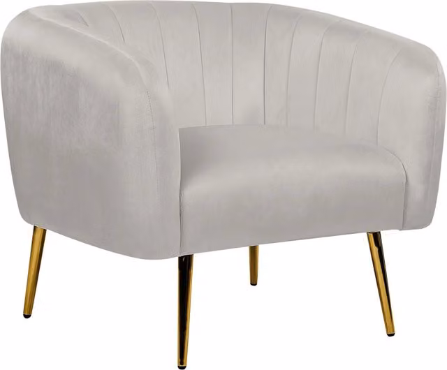 Poltrona Beliani in Velluto Grigio con Struttura in Metallo Dorato e Schienale a Tub Style Glamour