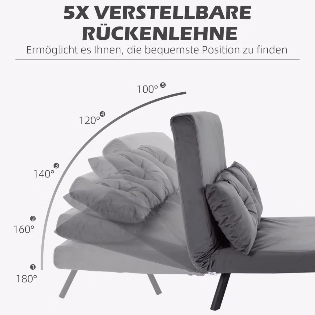 Poltrona letto pieghevole REDOM in velluto grigio con struttura in metallo e legno, L: 102 cm, P: 73 cm, H: 81 cm – 2