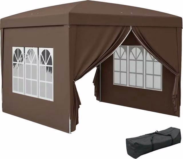 Tenda da giardino pieghevole Minimal marrone con 4 pareti laterali L: 3 x P: 3 m – 1